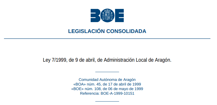Test de la Ley 7/1999, de 9 de abril, de Administración Local de Aragón